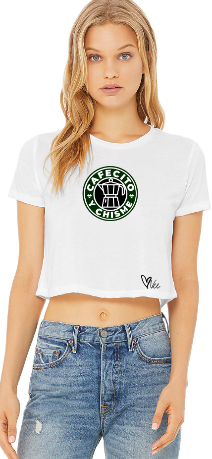 Cafecito y Chisme - White Cropped Tee