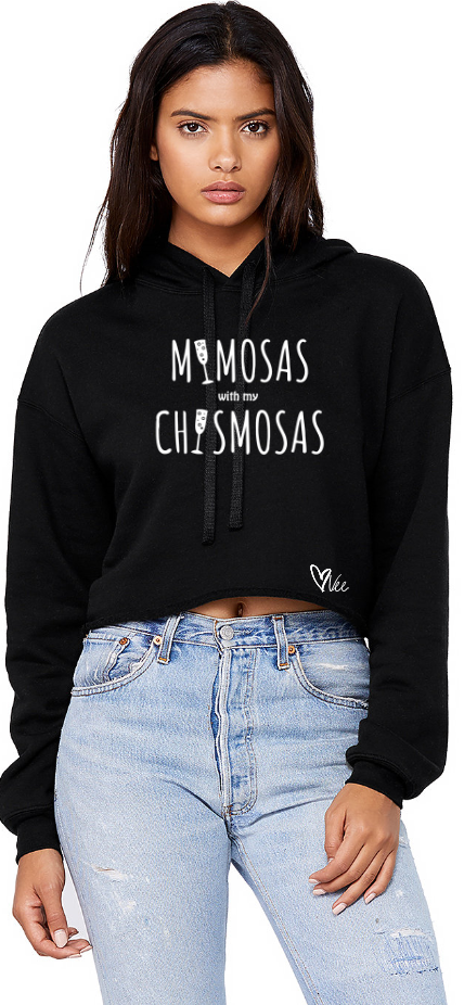 Mimosas with my Chismosas - Black Cropped Hoodie
