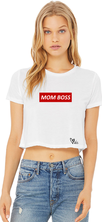 Mom Boss - White Cropped Tee