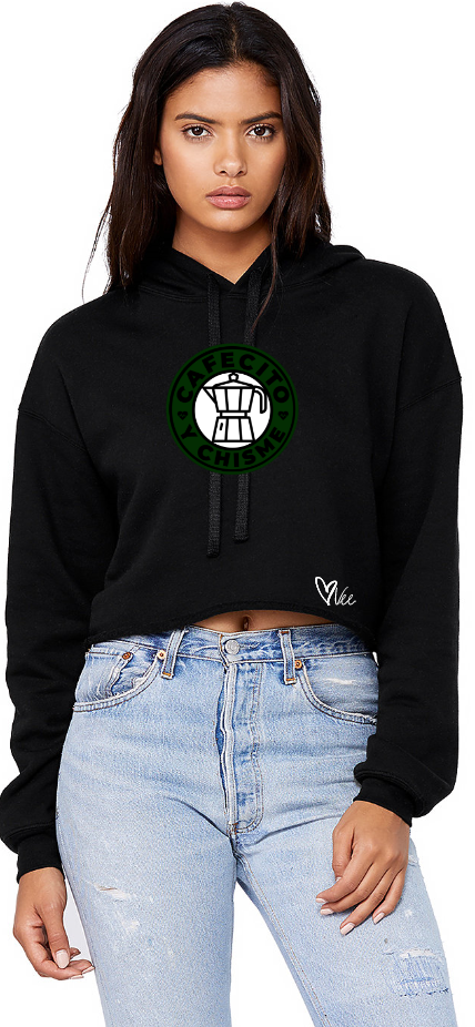 Cafecito y Chisme - Black Cropped Hoodie