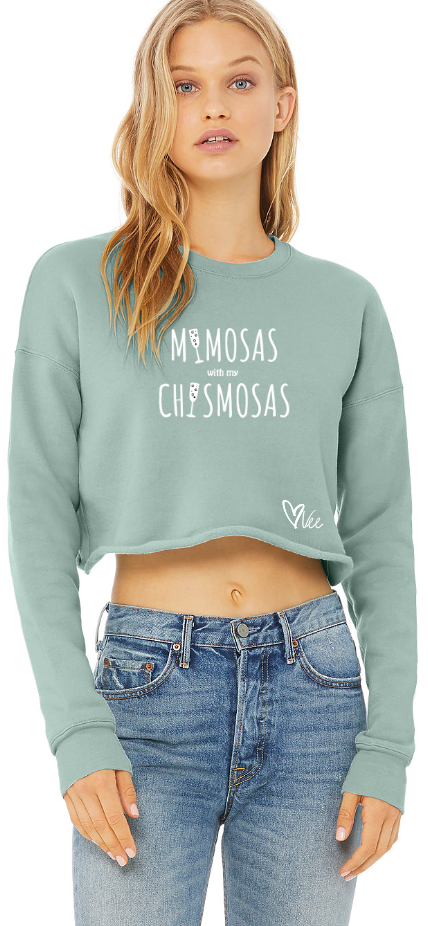 Mimosas with my Chismosas - Dusty Blue Cropped Fleece